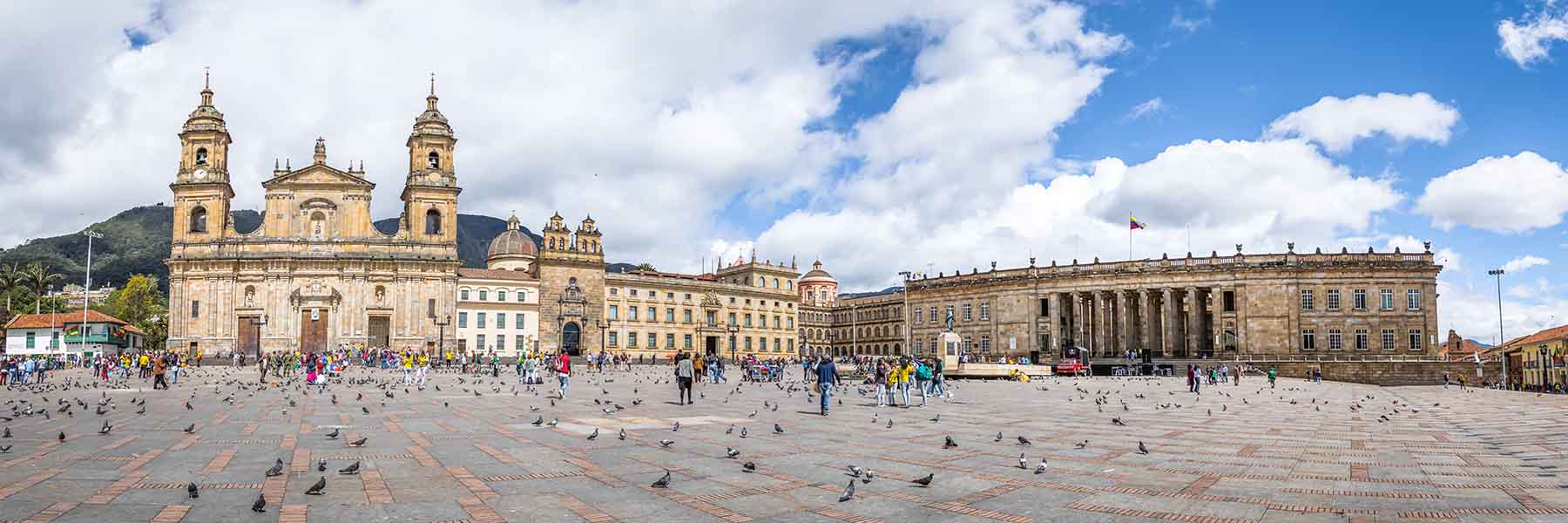 Church and government buildings around square in Colombia